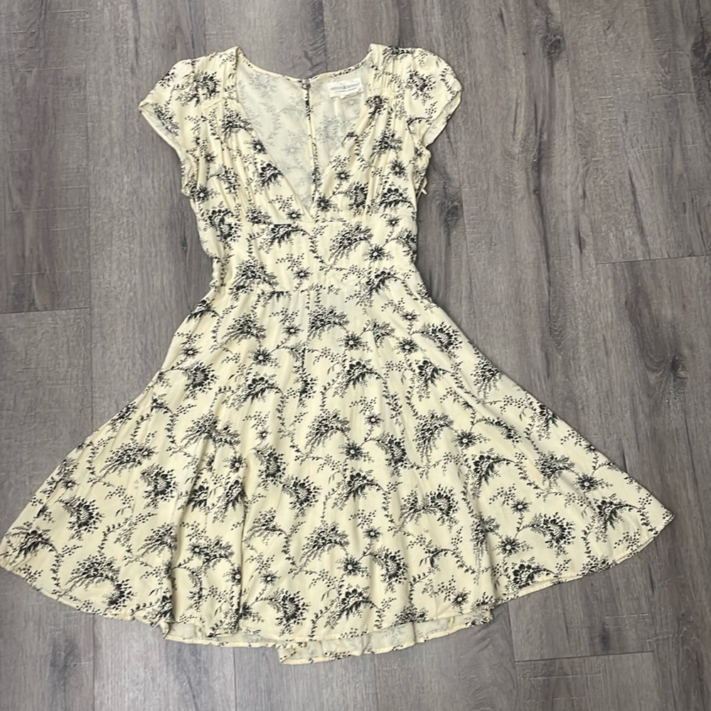 Denim & Supply Ralph Lauren Creme Black Floral Fit Flare Dress 6 Back Cut Out
